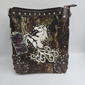 West Forest Y2K Camo Horse Crossbody Bag Studded Rhinestone Western NWT Cowgirl